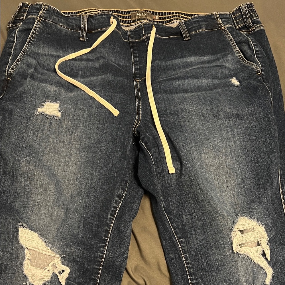 SOLD!! Torrid Dark Blue Denim Boyfriend Pants with Drawstring Size 3S